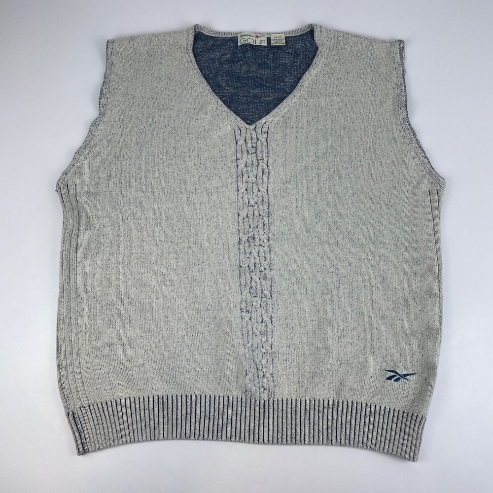 Vintage Reebok Golf Men's Size XL Sweater Vest Acid Wash Look Blue Cotton